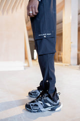 Black Nylon Cargo Trousers
